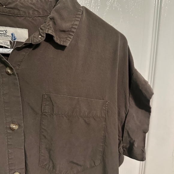 Army Green Button-Down Shirt Dress- Thread & Supply - Picture 3 of 4